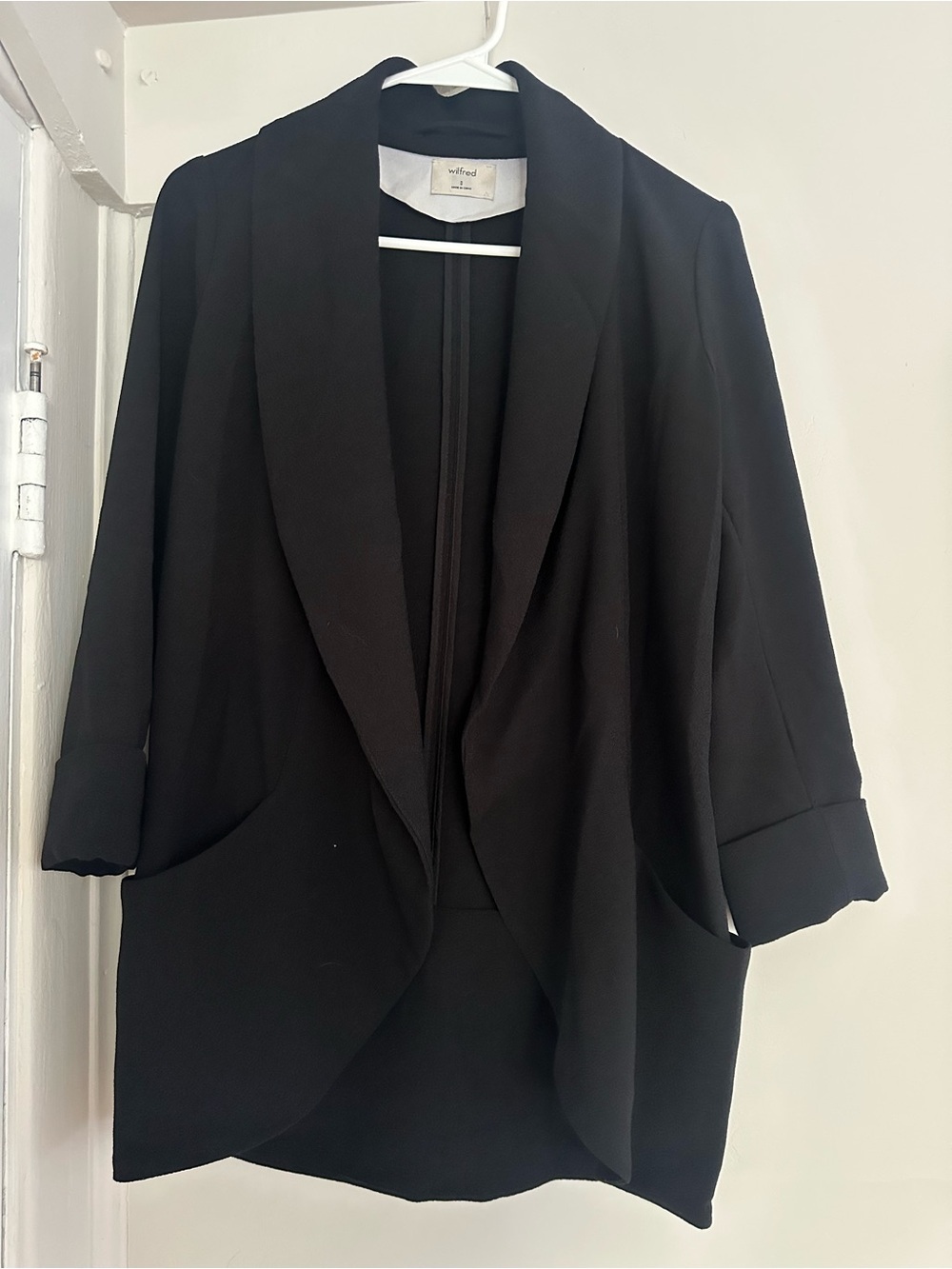 Wilfred Black Draped Open Blazer with Cuffed Sleeves
